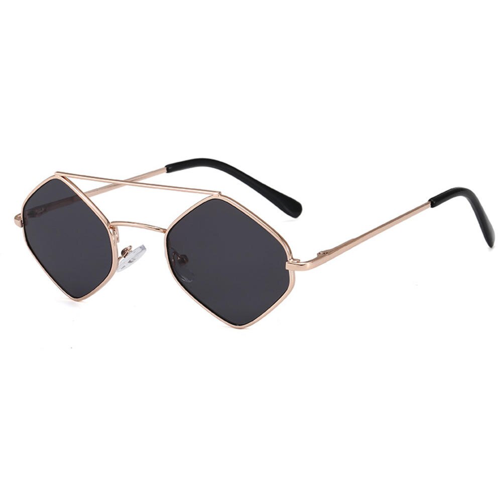 Gafas de sol con forma de polígono de Metal para niños, lentes de protección hexagonales UV, marco de diamante de doble haz, foto de calle: Grey