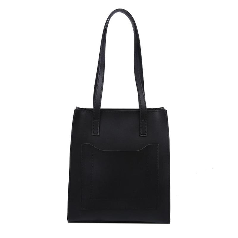 Frauen PU Leder lässig Handtaschen Solide Schulter Tasche Große Einkaufs Totes Kleine Handtasche Bote Schulranzen Tasche bolsa feminina: Schwarz