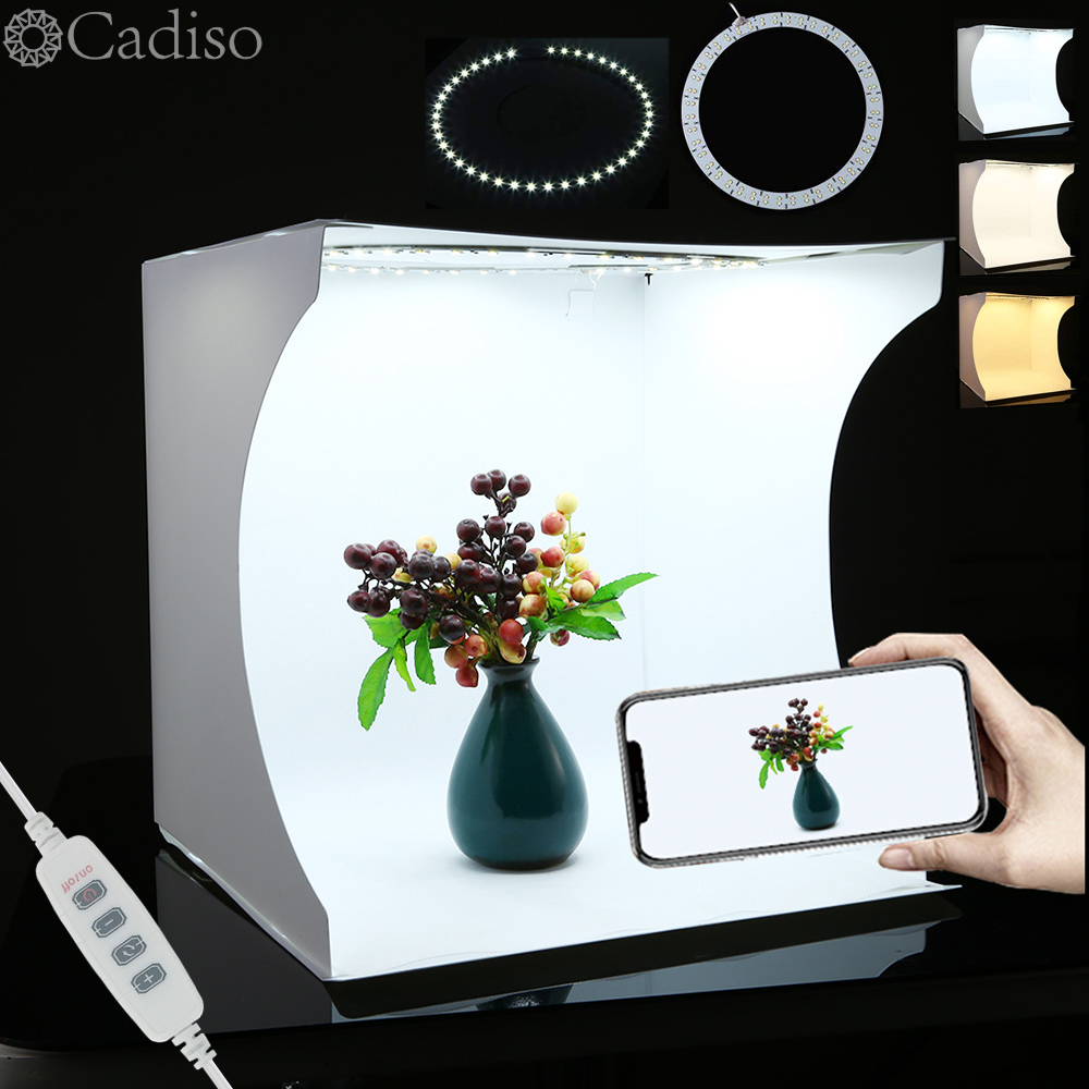 Cadiso 31cm Studio Photobox Photography Lighting Tent Kit Lightbox Photo Background Ring Light Soft Box for Mobile Phone Camera