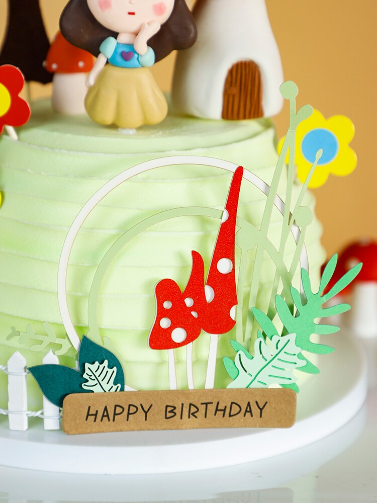 Princess Girl Happy Birthday Cake Topper Soft pottery Tree Insert Decor Apple tree Mushroom Cabin Baking Cakes Decoration