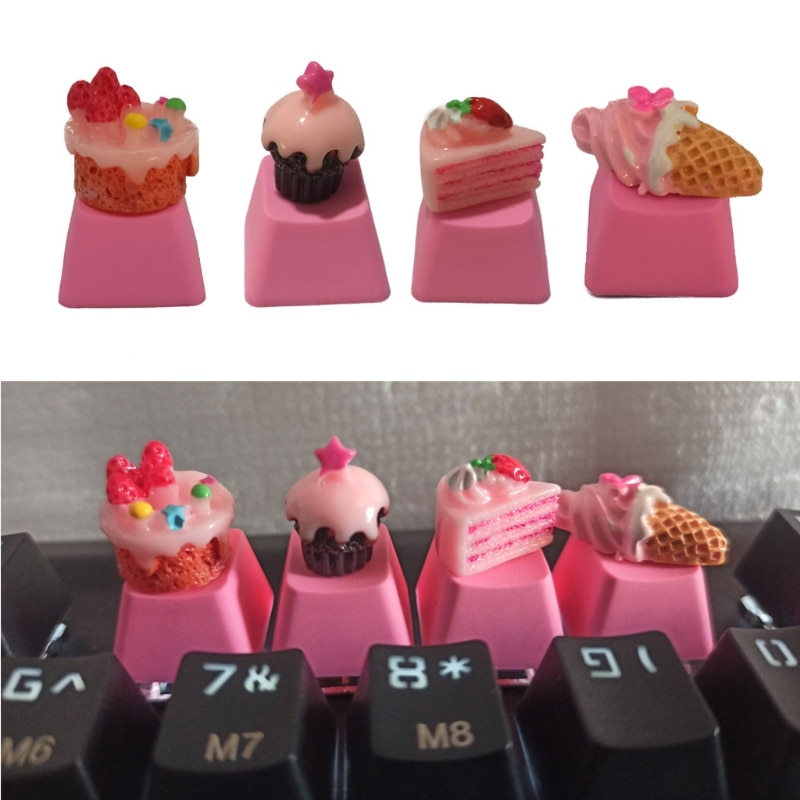 1Pc Diy Pbt Keycap Roze Leuke Taart Ijs Voor Mechanische Toetsenborden R4 Hoogte Kinderen Meisjes