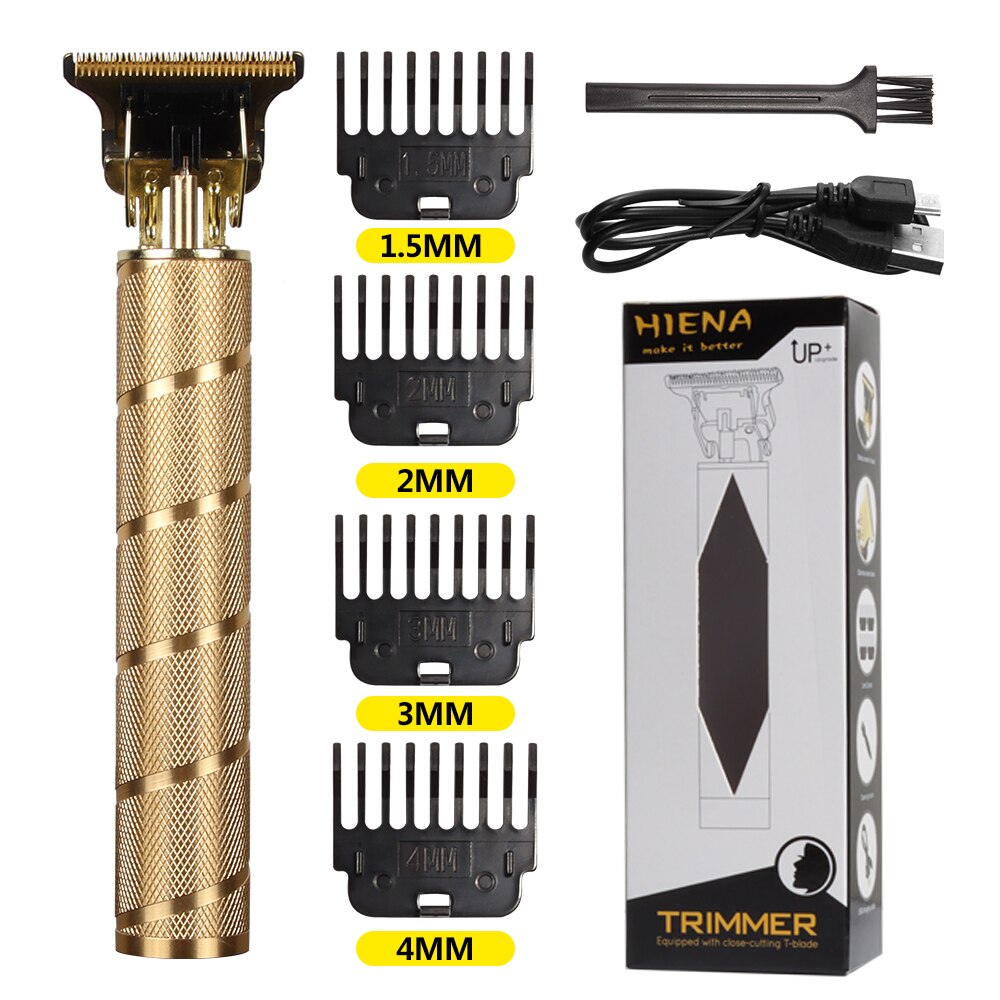 2022 USB Rechargeable T-shaped Bald Hair Trimmer Electric Clipper Cordless Shaver Beard for Men Barber Cutting Machine T9LCD: gold luoxuan