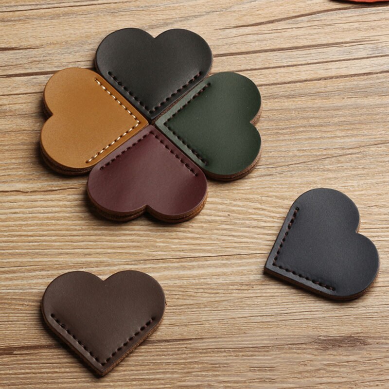 2PC Stationery Heart-Styled Soft PU Leather Book Page For Simple Girls Kids School Cute n Bookmark