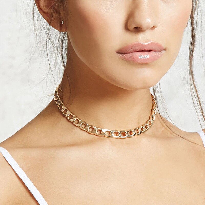 Cadena de Cuello estilo europeo y americano exagerado, collar de clavícula de cadena simple, accesorios de de cumpleaños para mujer