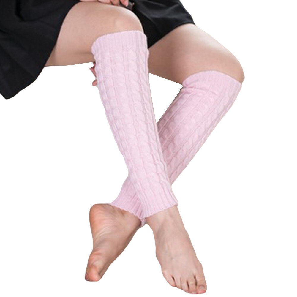 Women Winter Warm Leg Warmers Knitted Crochet Long Socks High Knee Socks Winter Warm Pashmina Cashmere Warm Legs Guantes #38: Pink 