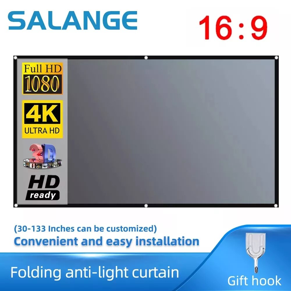 Salange projector screen roll up 72 84 100 120 Inch 16:9 beamer screen Hoge Helderheid Reflecterende Meta Thuis Outdoor Office Draagbare beamer scherm projection screens