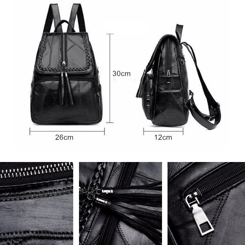 Women's PU leather backpack School bag classic black waterproof travel multi-function Shoulder bag