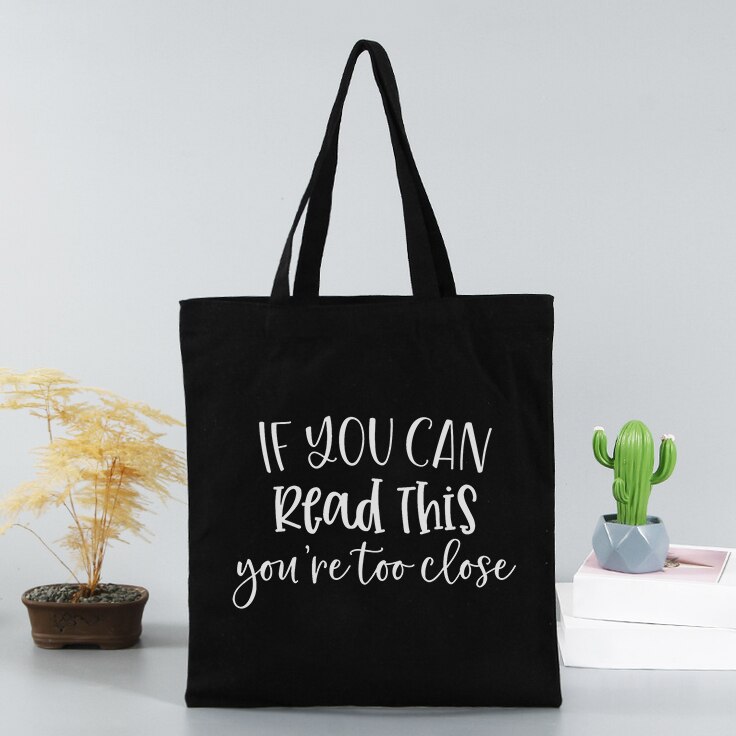 SOCIAL DISTANCING IF YOU CAN READ THIS YOU ARE TOO CLOSE Women Print Canvas Shoulder Bag Large Capacity Shopping Tote Bag: G1003-TBBK-M