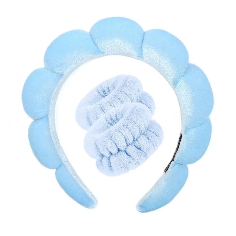Spa Headband for Washing Face Wristband Set Sponge Makeup Skincare Headband Wrist Towels Bubble Soft Get Ready Hairband for Wome: Orange
