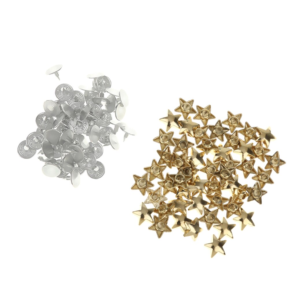 50 Sets Star Metal Rivet Leathercraft DIY Studs Spots Spikes For Bag Clothing