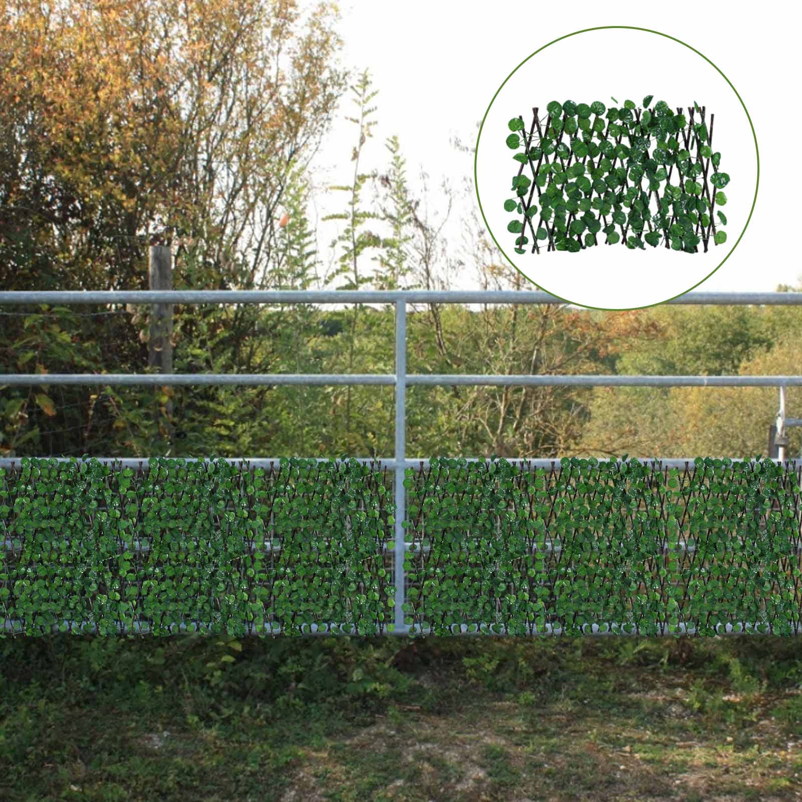 Privacy Fence Screen Wooden Expandable Faux Plant Artificial Leaf Garden Fence Panel Wall Landscaping Backyard Balcony Decor
