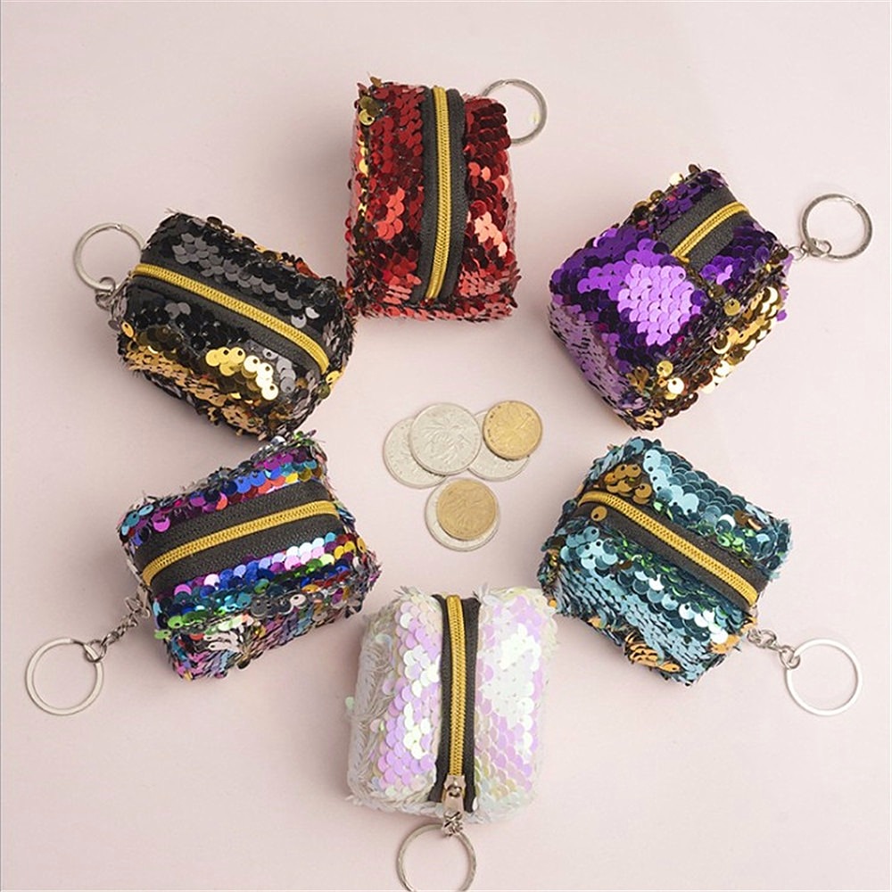 Sequins Mini Wallet Zipper Clutch Pouch Portable Women oin Purses Handbags Card Holder Keys Earphone Bags