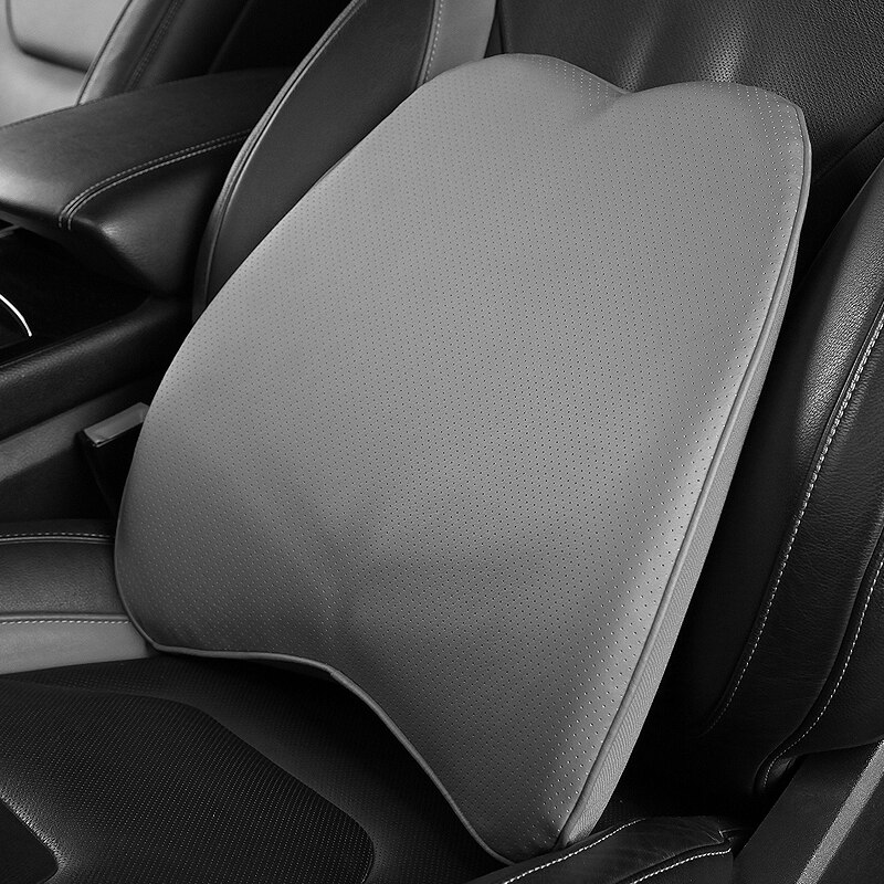 Autostoelkussen rug lendensteun voor auto traagschuim leer auto accessoires interieur orthopedie ademend gezondheid: Grijs