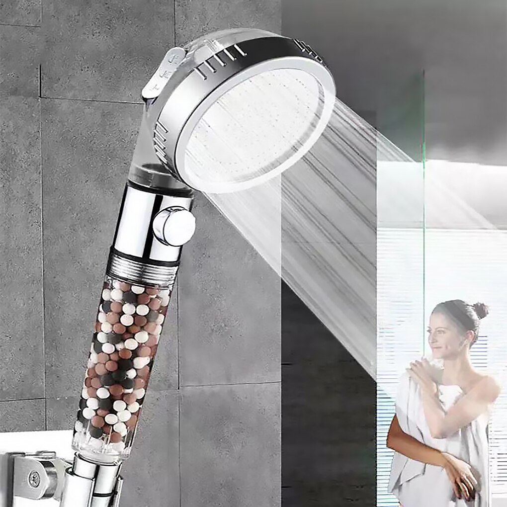 Shower Head Set Negative Ion Filter Bath Spray Water Saving Showerhead High Pressure SPA Nozzle With Switch 1.5m Hose And Base