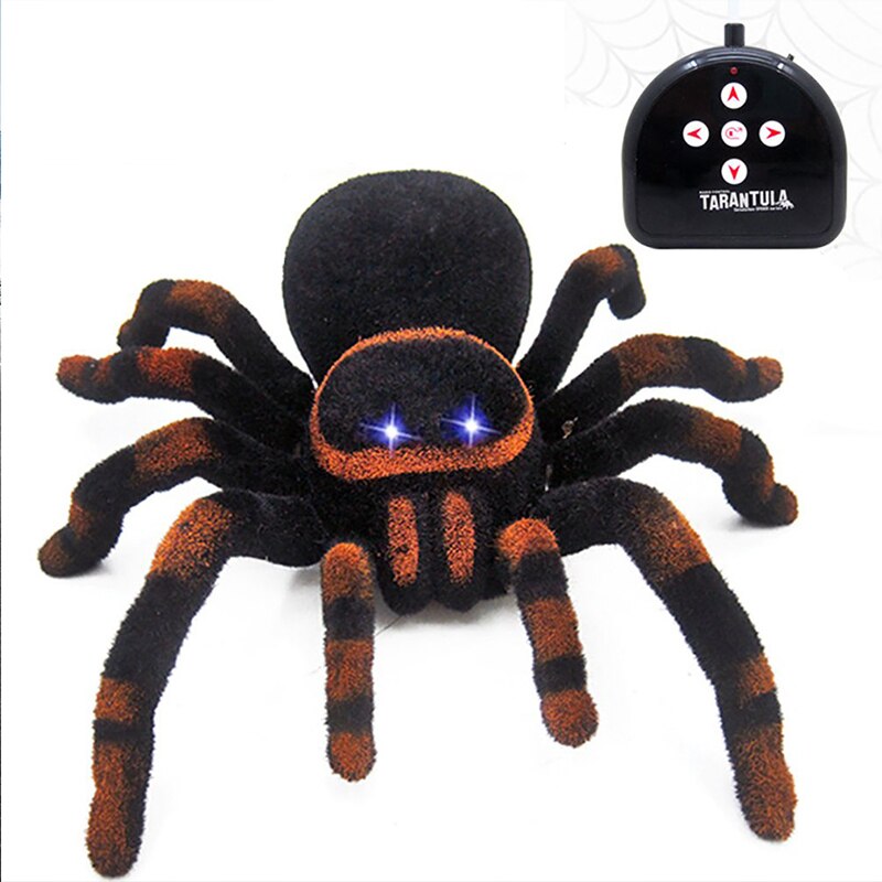 Stor størrelse leketøy fjernkontroll simulering tarantula øyne skinner svart rc edderkopp 4ch halloween rc vanskelig prank skummelt for festspill