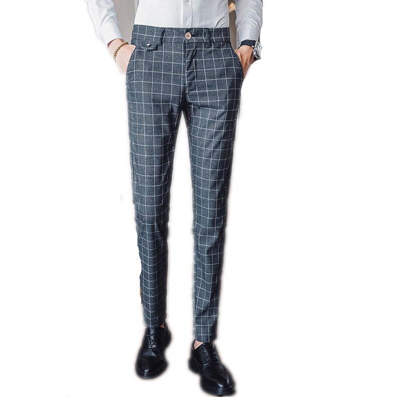 Grijze geruite casual broek heren lente en zomer rechte broek heren slim business casual pak broek heren pantalon