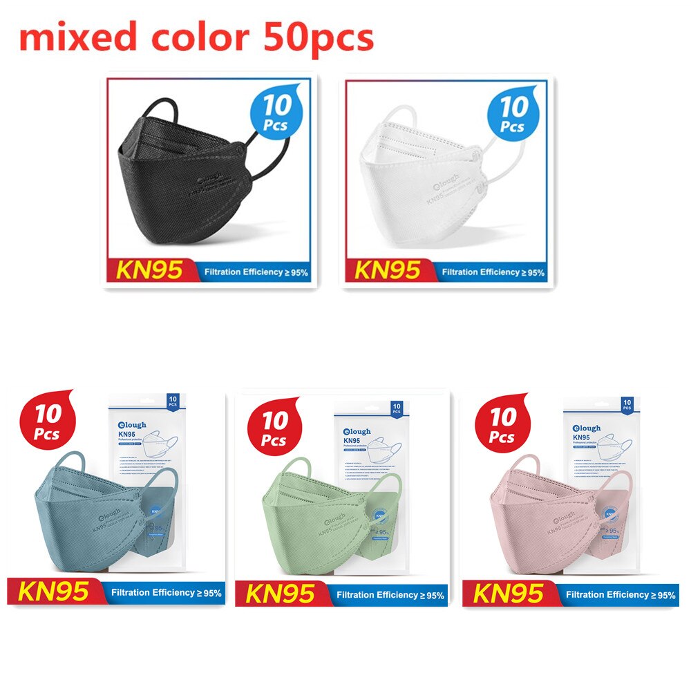 Elough – masque de protection respiratoire FFP2/KN95, lot de 10 à 100 pièces, approuvé par l&#39;espagne: 50PCS-mixed color