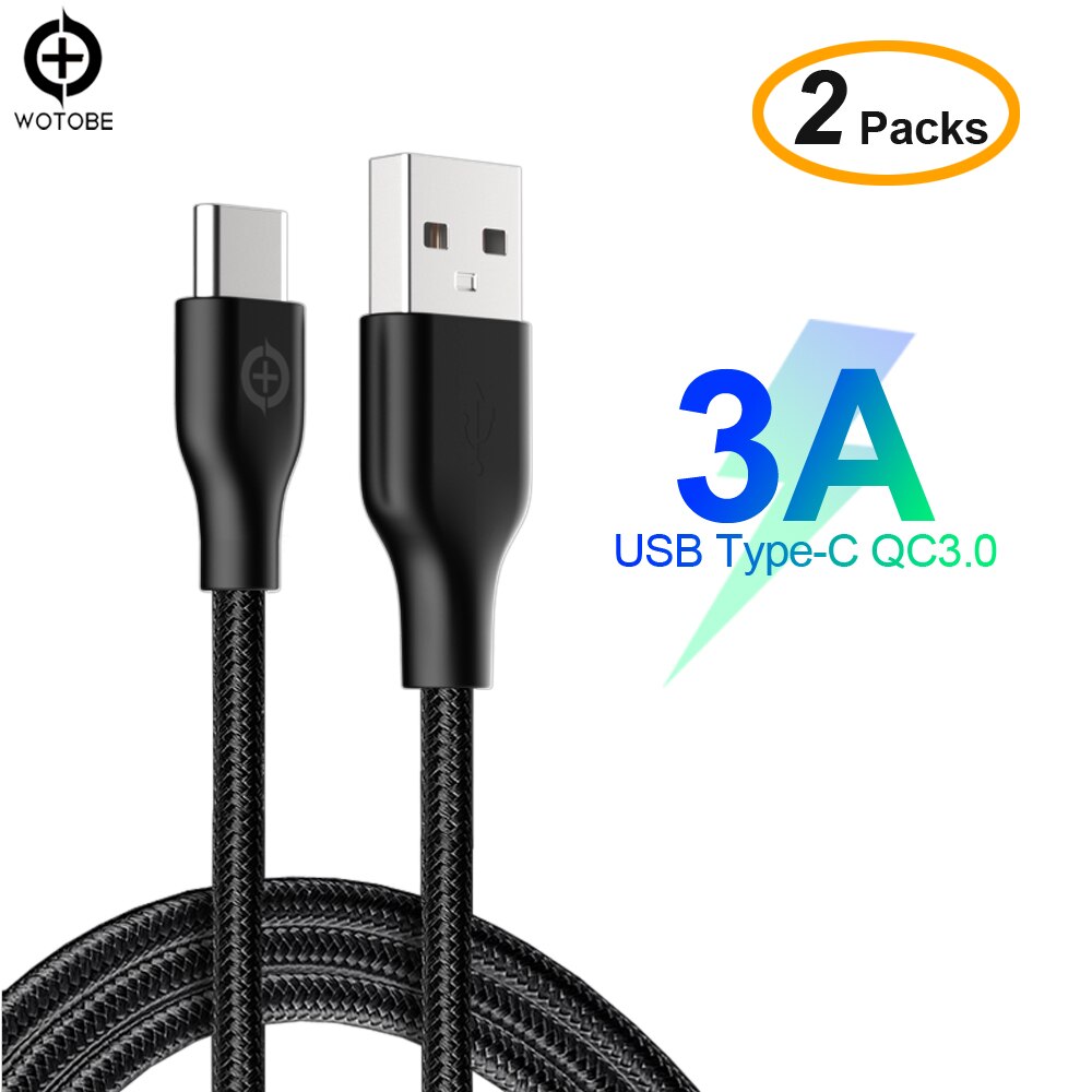 Til samsung galaxy  s8/s9/s10 note 8/9, type  c 3a mobiltelefon hurtigopladningskabel  qc3.0/ afc/fcp til huawei xiaomi 8/9/ se  (2 pakker)