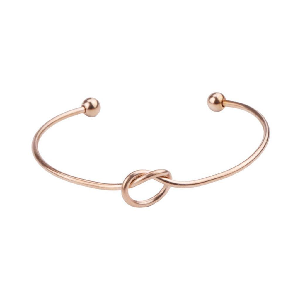 5 Pçs/lote Nó Do Coração Pulseira Bangle Para a Mulher de Aço Inoxidável Ajustável Básico Com Fio Nó Pulseira Acessórios de Jóias: COR DE OURO ROSA
