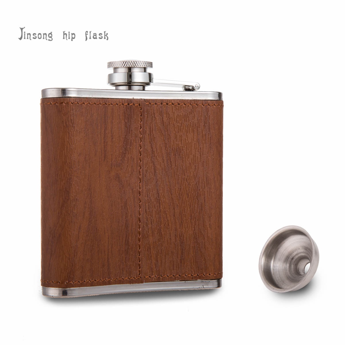 1 piezas de cuero de madera 6 oz Petaca personalizada de acero inoxidable con embudo