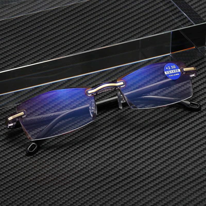 Ahora Männer Randlose Lesebrille Frauen Anti Blaues Licht Blockieren Quadratische Rahmenlose Presbyopie Brille Dioptrien +1,0 1,5 2 2,5 4,0