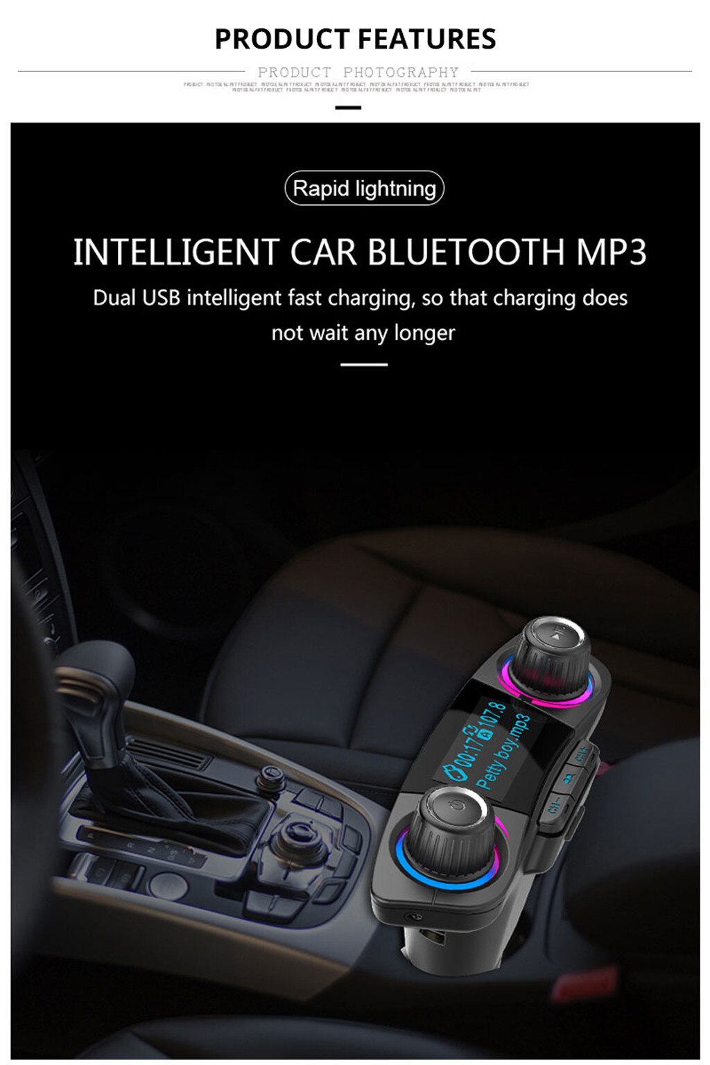 Bluetooth Draadloze Auto Mp3 Speler Handsfree Car Kit Fm-zender A2DP 5V 2.1A Dual USB LCD Display Car FM modulator