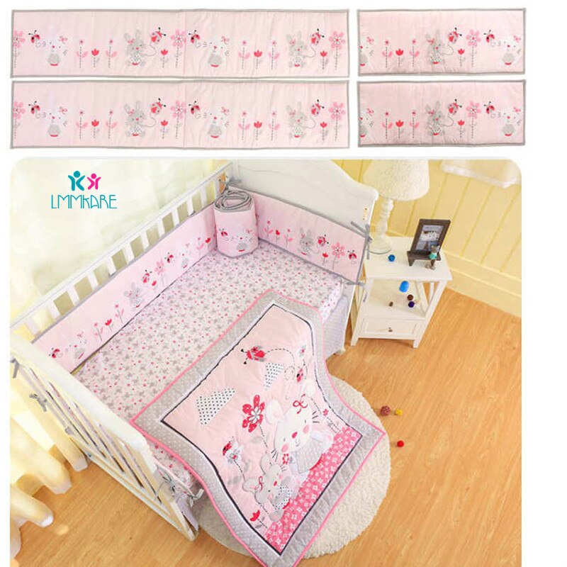Kit de literie pour berceau de bébé, pare-chocs à volants, aile amovible, animaux de dessin animé, coussin de sécurité pour -né