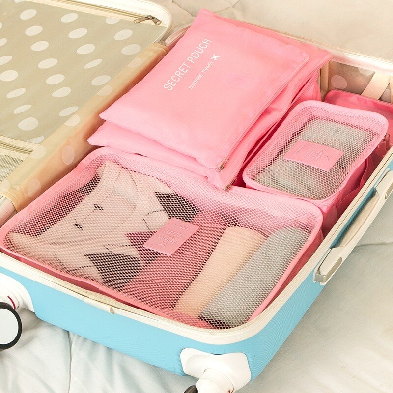 6 Stuks Waterdichte Reistassen Kleding Bagage Organizer Pouch Verpakking Verkoop Polyester Tidy Pouch Organisator Grote Capaciteit Duurzaam