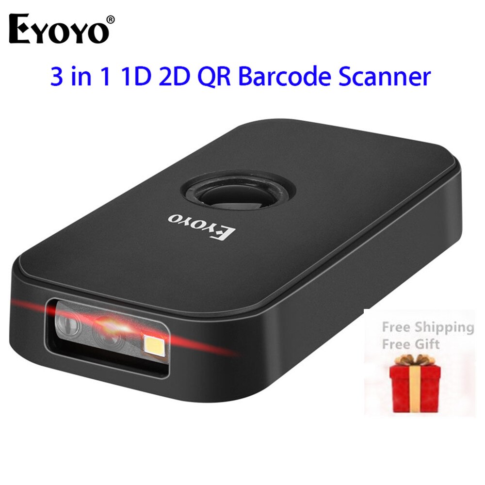 Eyoyo skaner kodów kreskowych CCD kieszeni 2.4G BT przewodowy 3-w-1 tryby połączenia możliwości dekodowania mini skaner kodów kreskowych bezprzewodowy 1D 2D