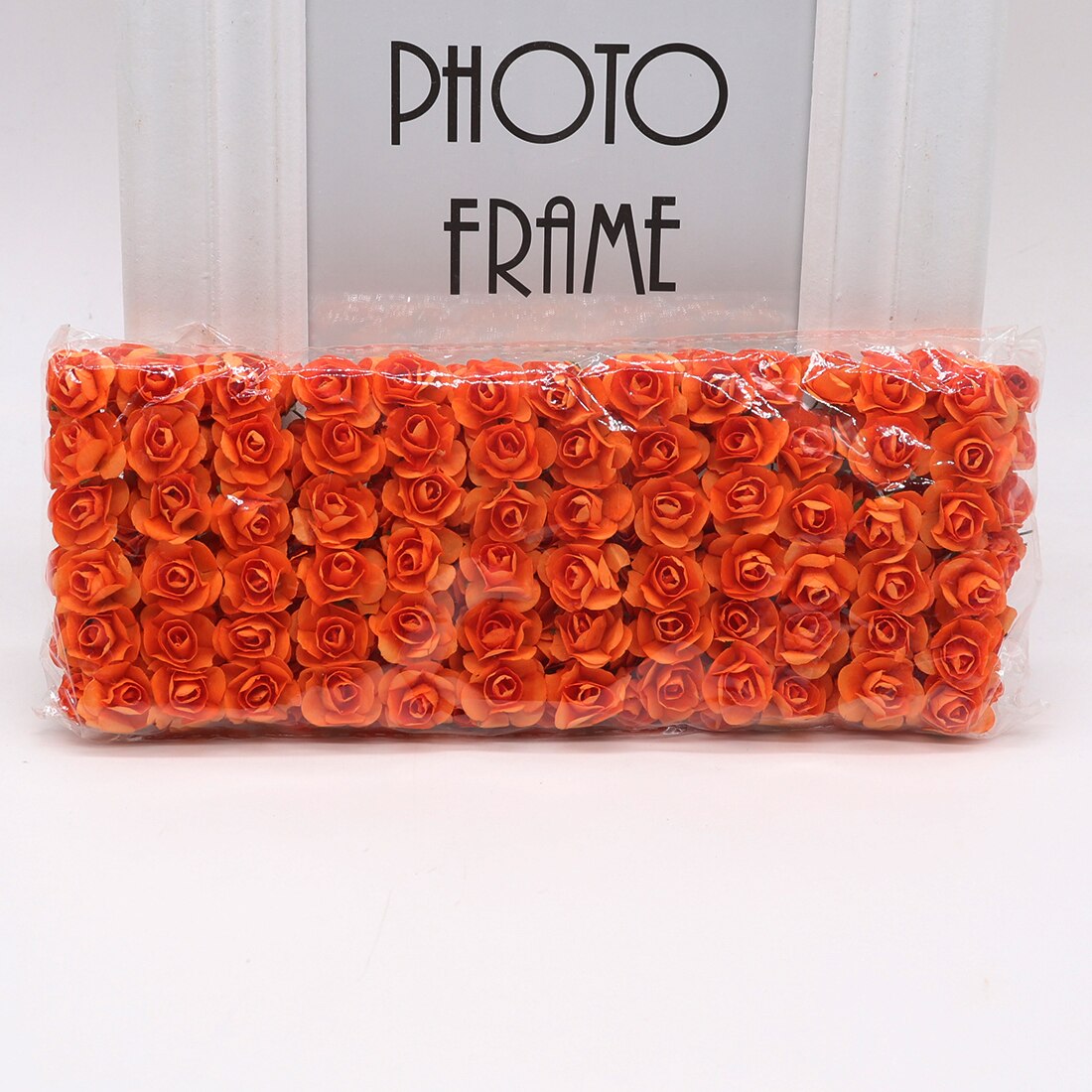 144pcs 1.5cm Mini Artificial Mini Paper Rose Bouquet DIY Wreath Scrapbook Wedding Ornament Artificial Rose Artificial Flower: orange