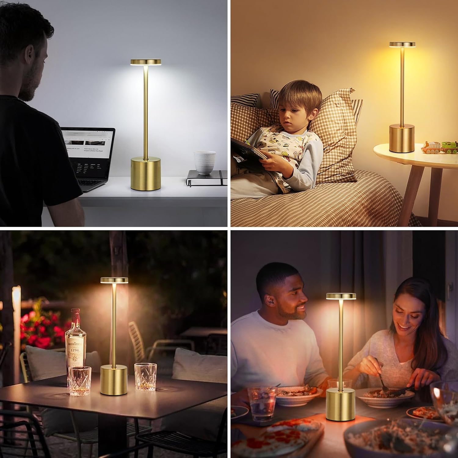 Klassisk ledet-bordlampe med berøringssensor, oppladbar, trådløs skrivebordslampe, justerbare temperaturer 3 farger, moderne ledet-nattlys