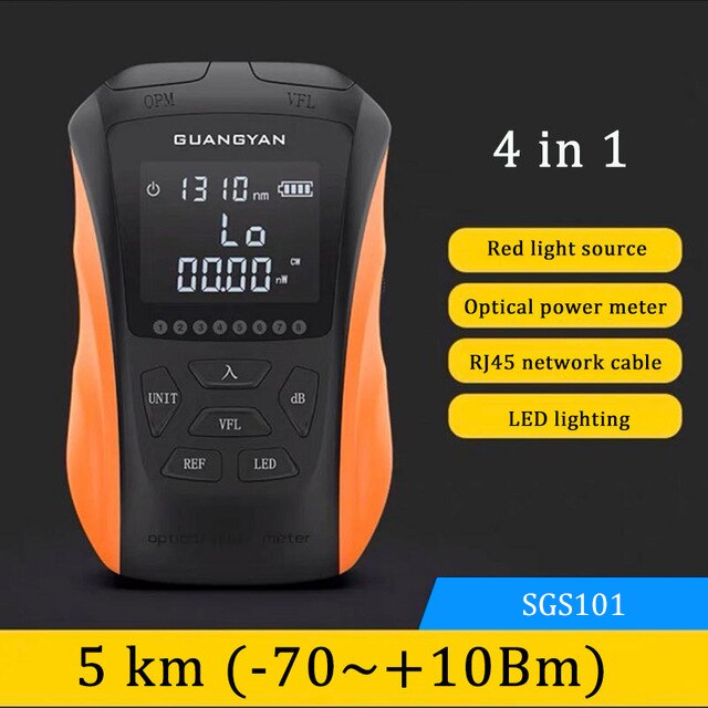 FTTH Tool Fiber Optic OPM Optical Power Meter Visual Fault Locator VFL 5/15km RJ45 Tester Cable Tracker Mini Red Fiber Pen: 4in1 5KM -70 to 10