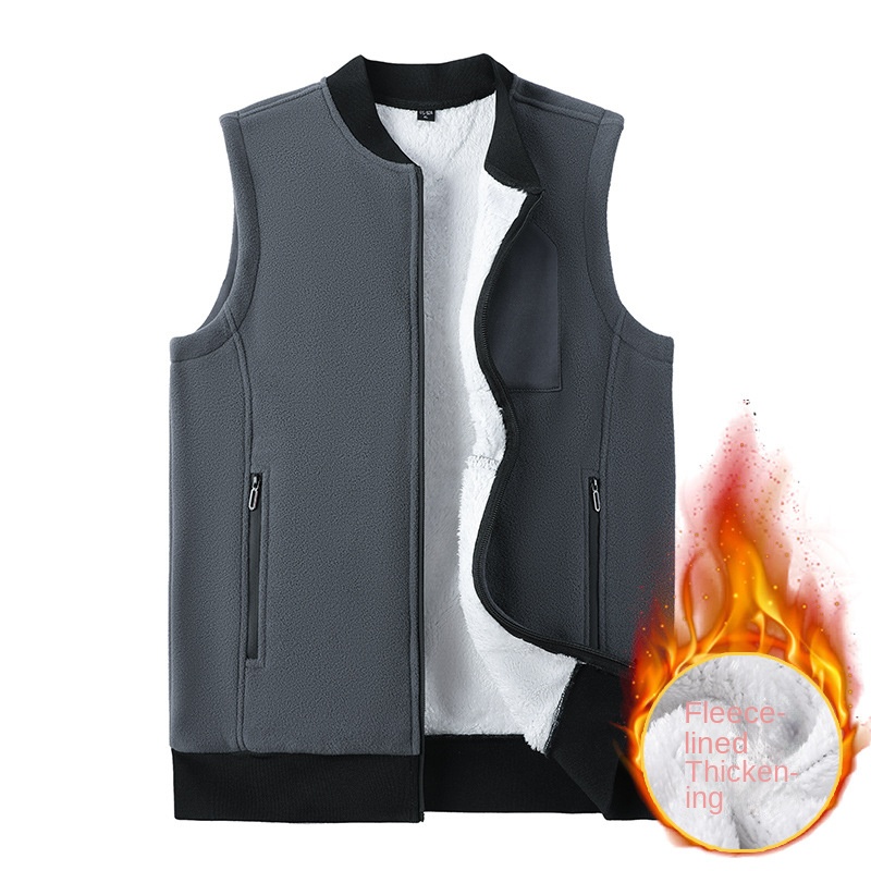 Heren wintervest mouwloos opstaande kraag effen kleur fleece dik warm houden plus maat nekbescherming wintervest voor dagelijks gebruik: 5XL / Donkergrijs