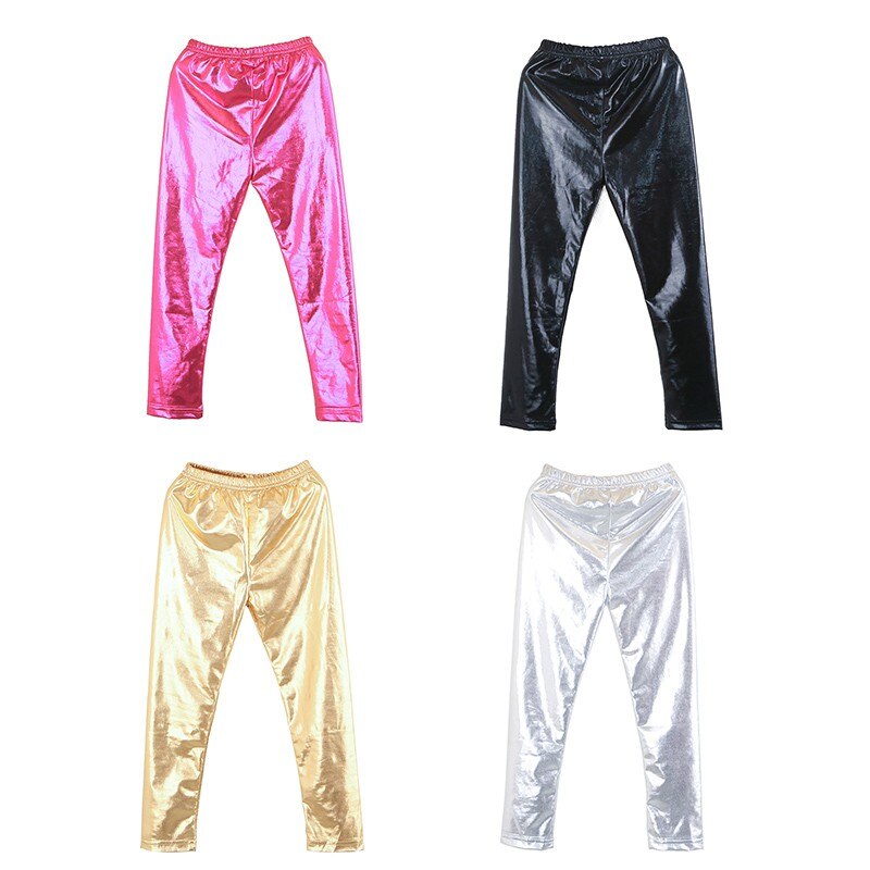 Baby pige metallic skinny skinny bukser leggings afslappet cool cropped børnetøj piger flæse leggings