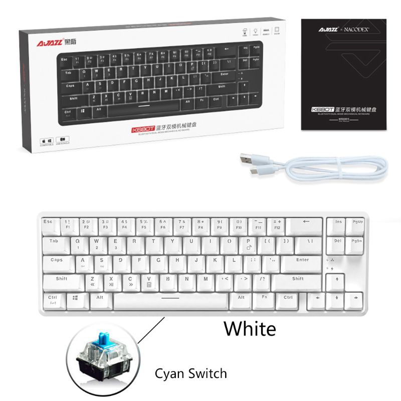 Wired Bluetooth 68 Keys with Anti-ghosting Mechanical Keyboard for Ajazz K680t Different Backlight Modes: White Cyan Switch