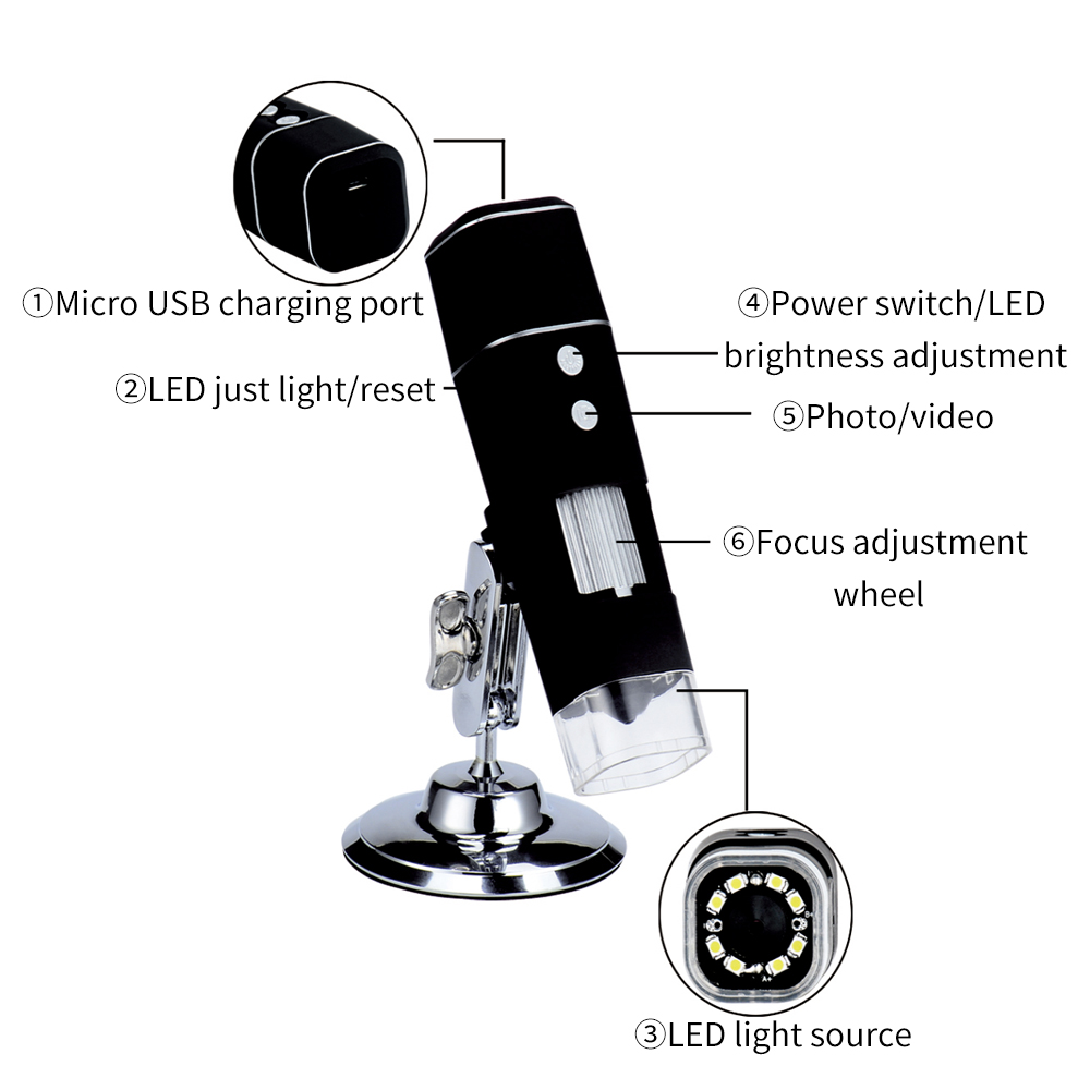 LUXIANZI – Microscope numérique réglable pour le soudage, loupe à Zoom à 8 LED, Endoscope USB, Microscope électronique caméra 1000X