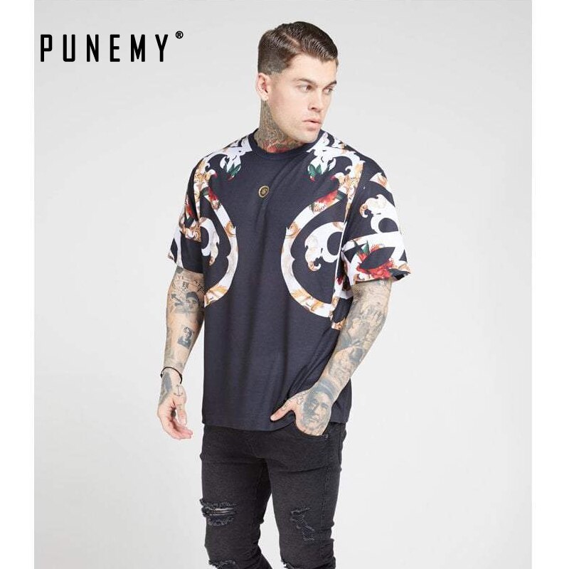 T-shirt Mannen Sik Zijde Streetwear Hip Hop Bloemen Man T-shirt Top Tee Zomer Casual Silm Fitness Kleding Mode heren T-shirt