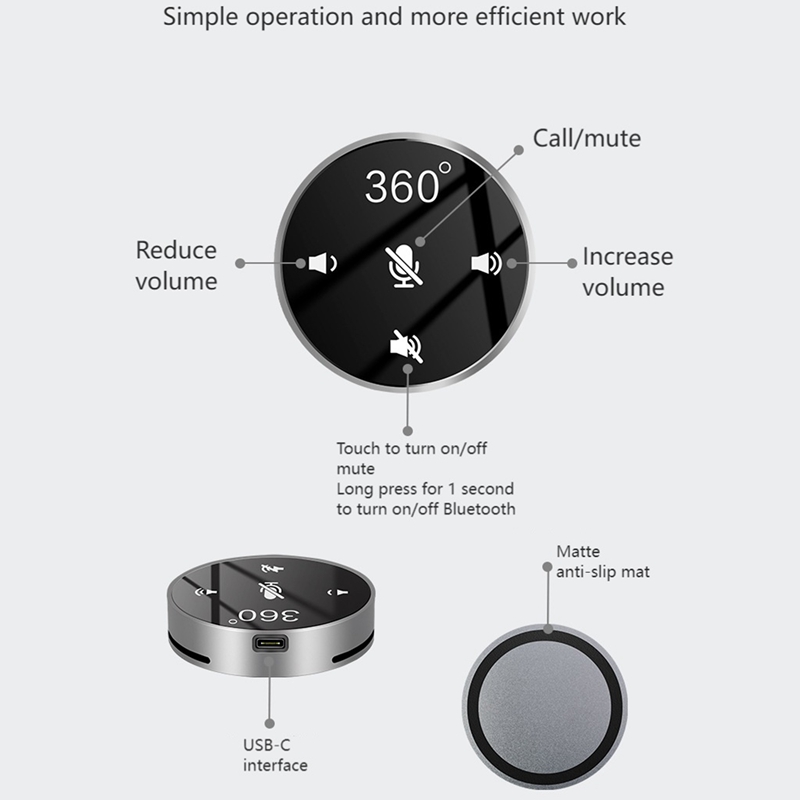USB Speakerphone 360° Omnidirectional Microphone Portable Conference Speaker Supports Bluetooth 5.0 Driver-Free