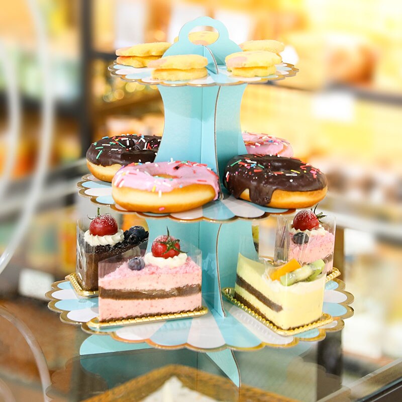 3-- lagers muffinsställ rund kartong muffinshållare hopfällbar baby shower födelsedag bröllopsfest dekor dessert bord tillbehör