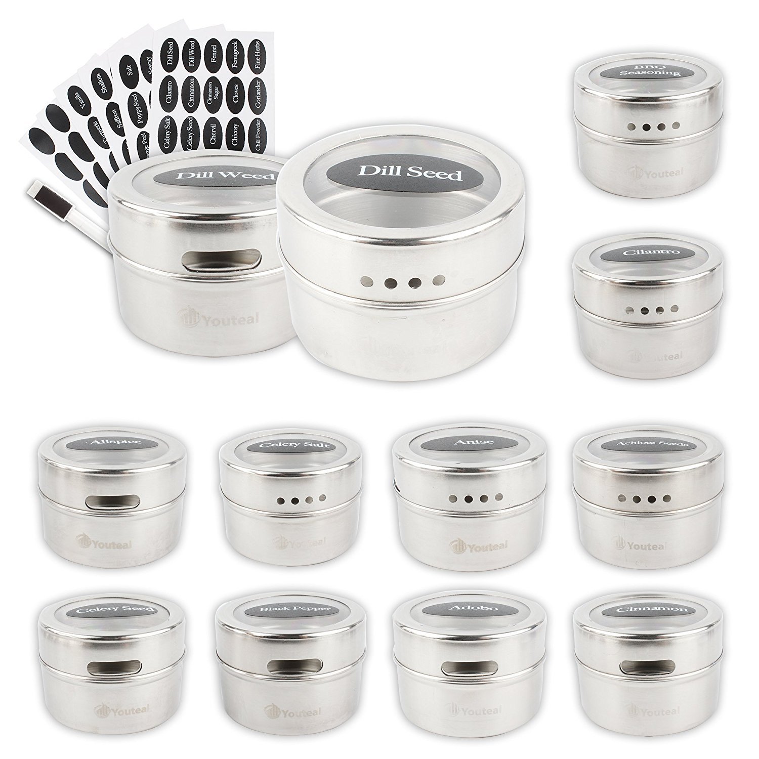 Magnetic Spice Jars Set Container With Labels Stickers Seasoning Bottle Pepper Storage Tin Seasoning Pot Kitchen Seasoning Tool