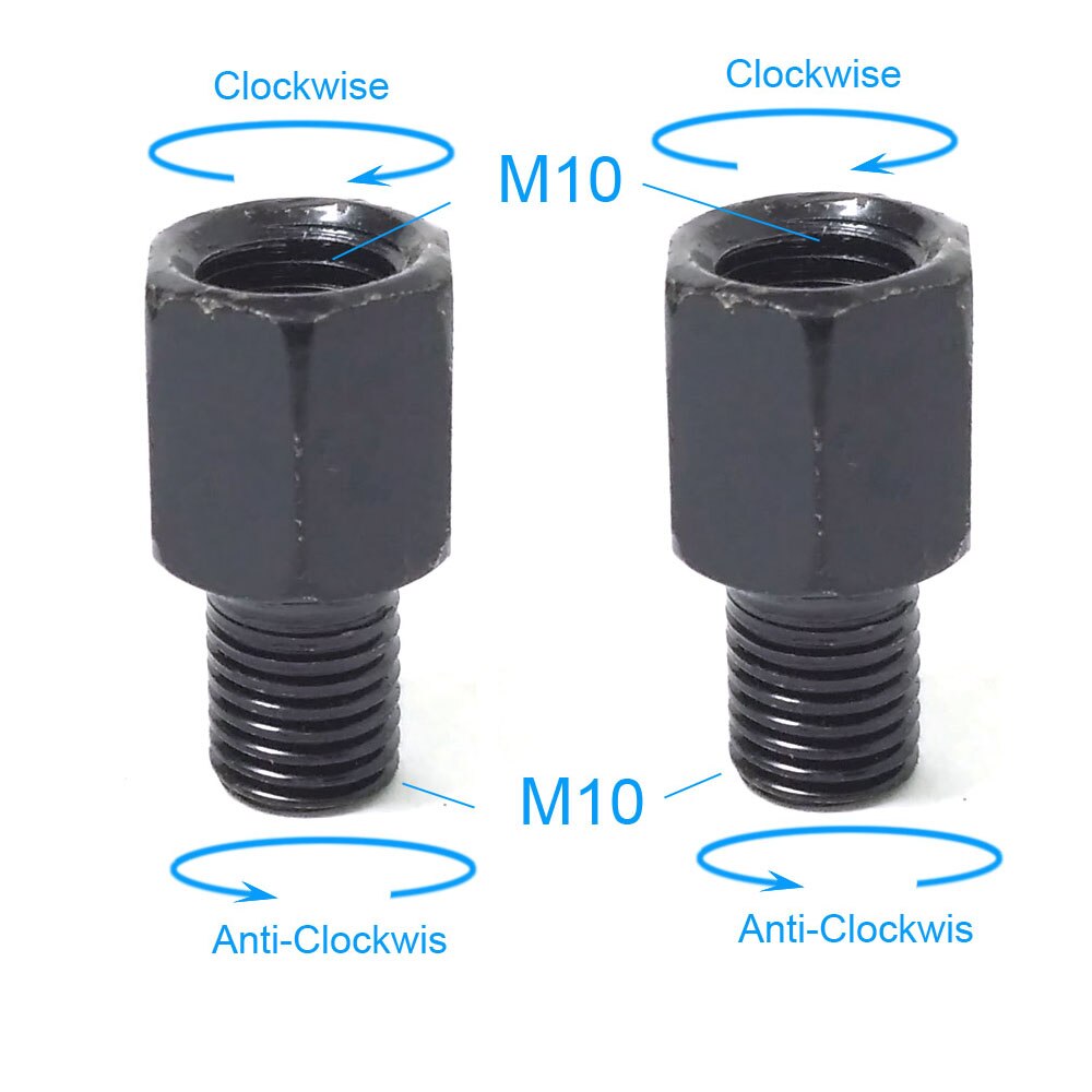 Pair Black Motorcycle Mirror Adapters M10 10MM M8 8MM Rearview Mirrors Conversion Bolt Clockwise Anti-clock Right Left Thread: 2x M10M10  RL