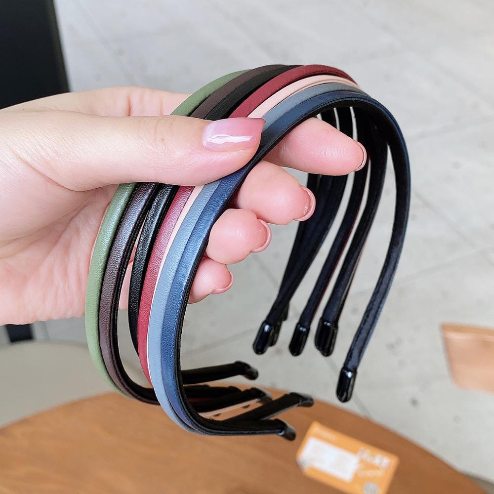 Leren dunne 0.5cm brede haarbanden voor meisjes, haaraccessoires voor vrouwen, mix kleuren hoofdbanden, styling haarversieringen
