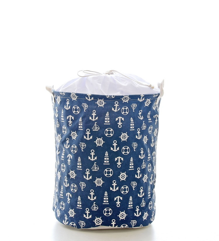 Panier de rangement ménager pour vêtements sales, bac ancre pour coton et lin, seau pour vêtements sales avec ceinture: blue