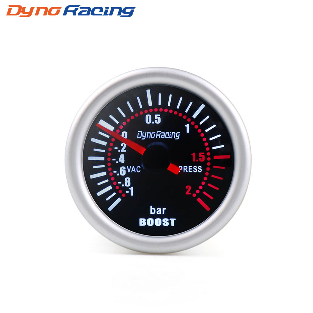 Dynoracing 2 &quot;52mm Smoke lens turbodrukmeter bar psi Vacuüm Water temp Olie temp Olie druk Voltmeter Brandstof niveau Toerenteller rpm gauge: Boost gauge BAR