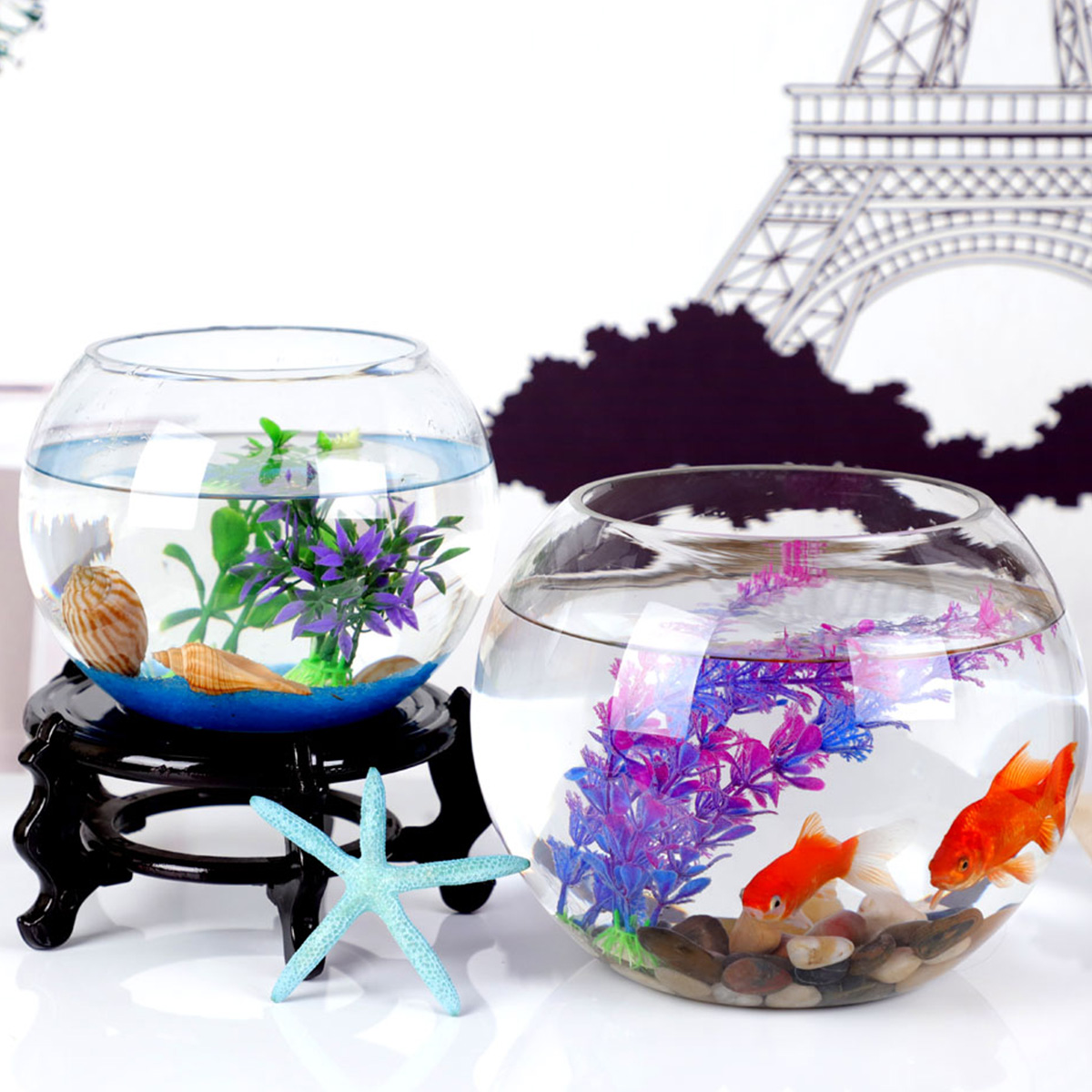 20cm Round Glass Fish Tank Globe Ecological Fish Bowl Terrarium Glass Aquariums for Home Hotel Fish Size