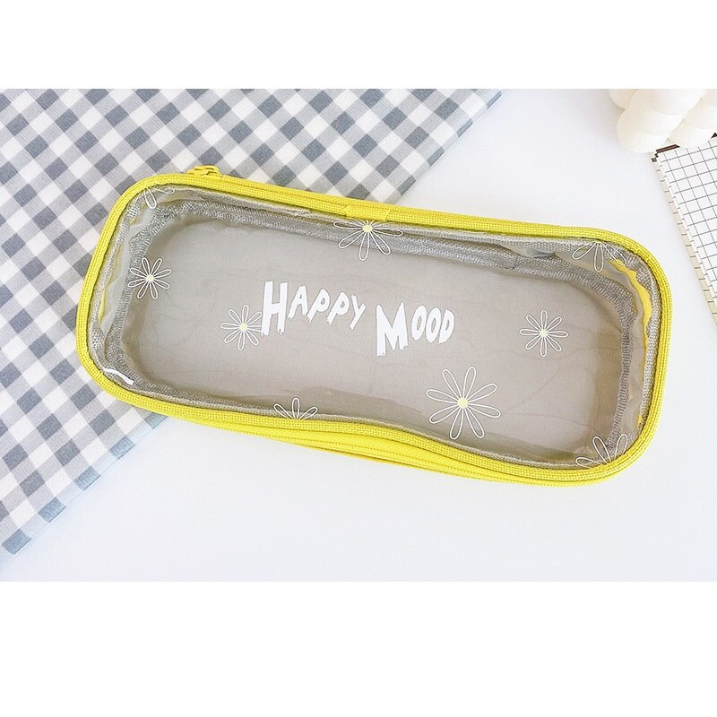 Estuche transparente con ventana para lápices, bolsa de gran tamaño para guardar lápices, material escolar para estudiantes, resistente al agua, F396: Yellow