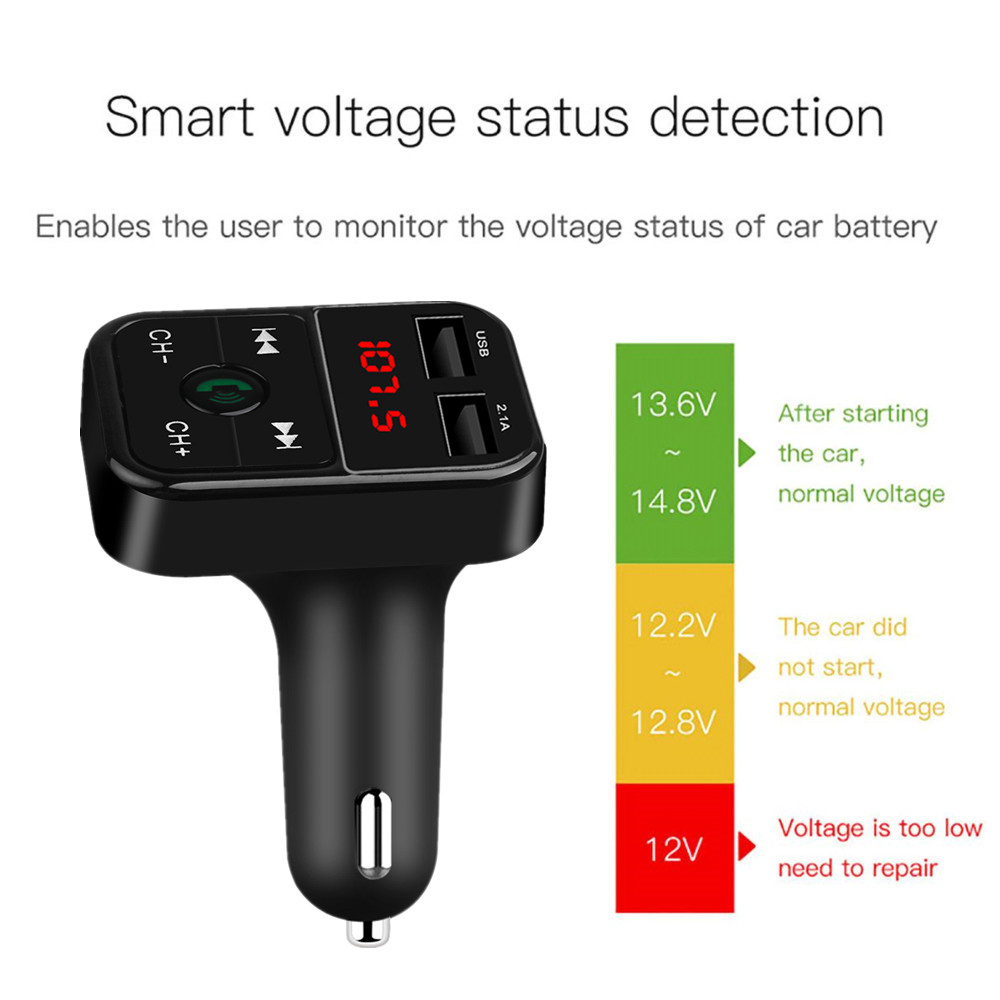 Car Charger Bluetooth Dual USB mobile phone charging Adapter Digital LED Voltage Display handsfree FM TF wireless Audio music