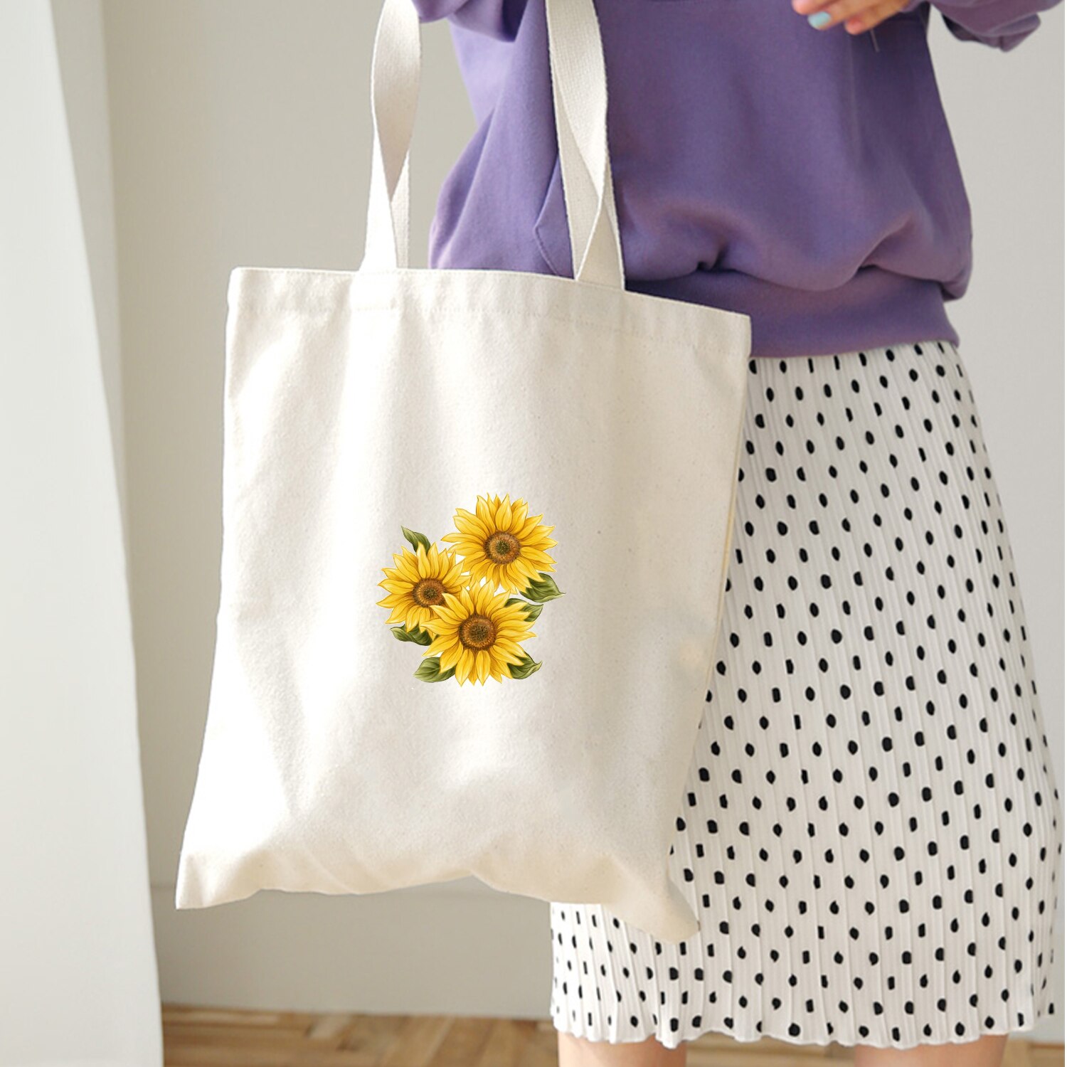 Women Canvas Shopping Bags Eco Reusable Sweet Ladies Vintage Literary Bags Women Beach Bags Sun Flower Printed Colorful