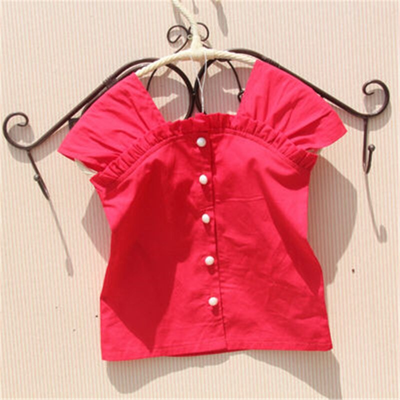 Meisjesblouses zomer kinderkleding tiener schooltopjes katoenen effen rood overhemd kleding voor meisjes schattige kinderblouse