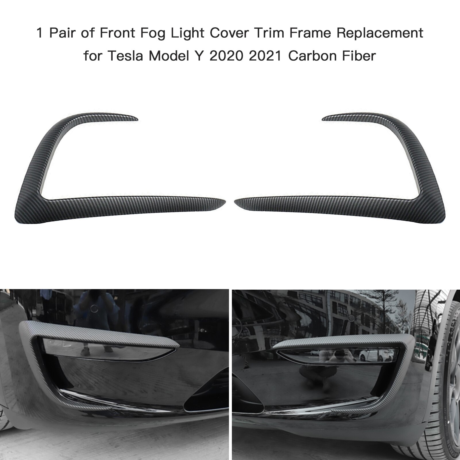 Tesvolution® Carbon Look Mistlamp Cover voor Tesla Model 3 - Wenkbrauwen voor tuning koplampen